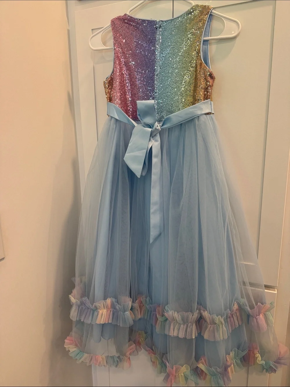 Sparkle Rainbow Sequin & Blue Tulle Girls' Dress